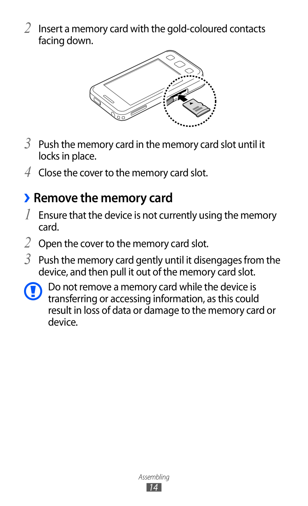 Samsung GT-C6712LKAJED, GT-C6712LKACIT, GT-C6712RWACIT, GT-C6712LKAFOP, GT-C6712LKAKSA manual ››Remove the memory card 