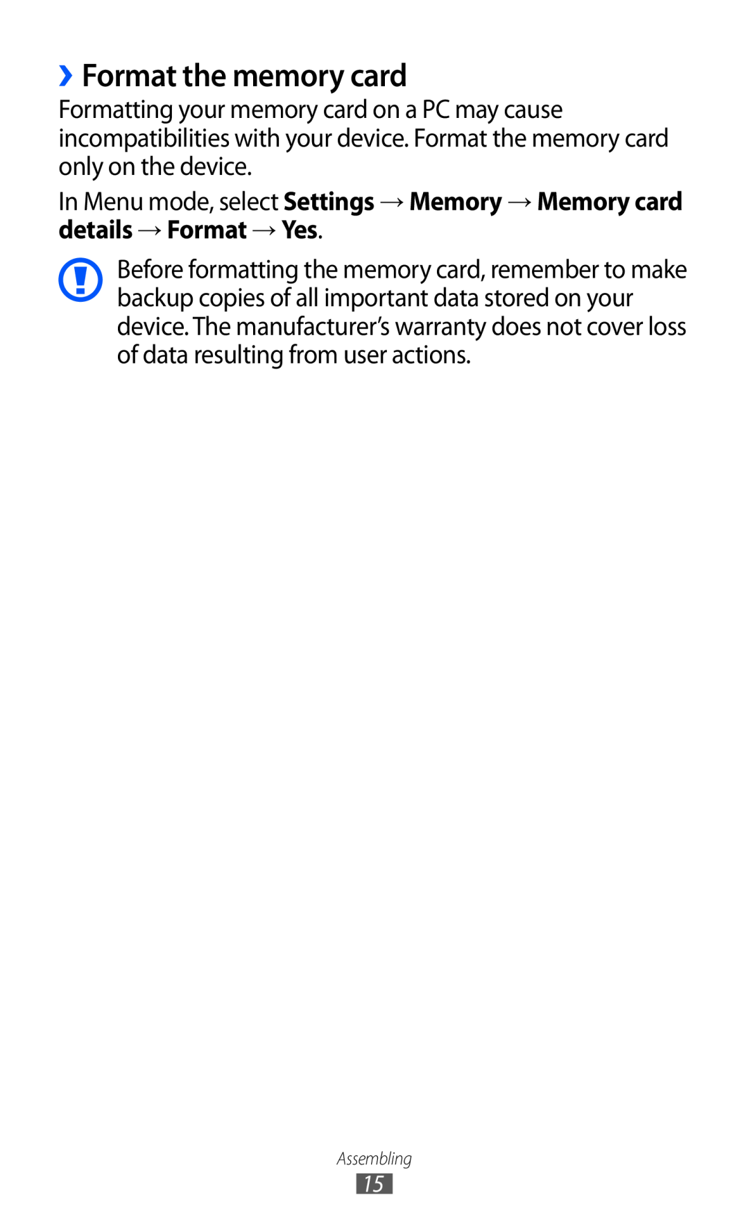 Samsung GT-C6712LKAPAK, GT-C6712LKACIT, GT-C6712RWACIT, GT-C6712LKAFOP, GT-C6712LKAKSA manual ››Format the memory card 
