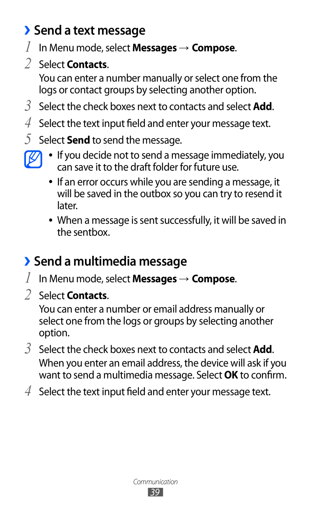 Samsung GT-C6712LKAKSA, GT-C6712LKACIT, GT-C6712RWACIT, GT-C6712LKAFOP ››Send a text message, ››Send a multimedia message 
