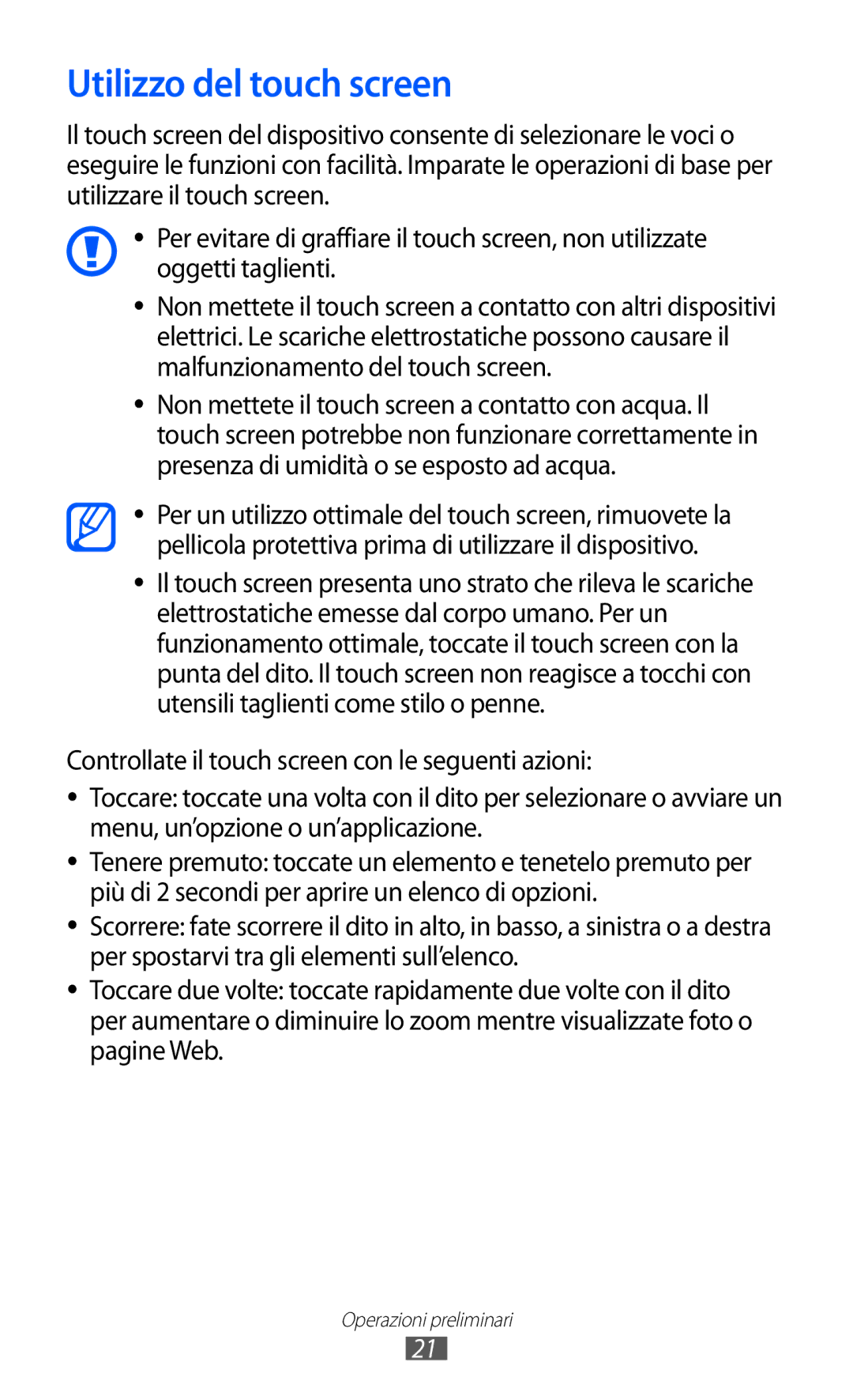 Samsung GT-C6712RWACIT, GT-C6712LKACIT manual Utilizzo del touch screen 