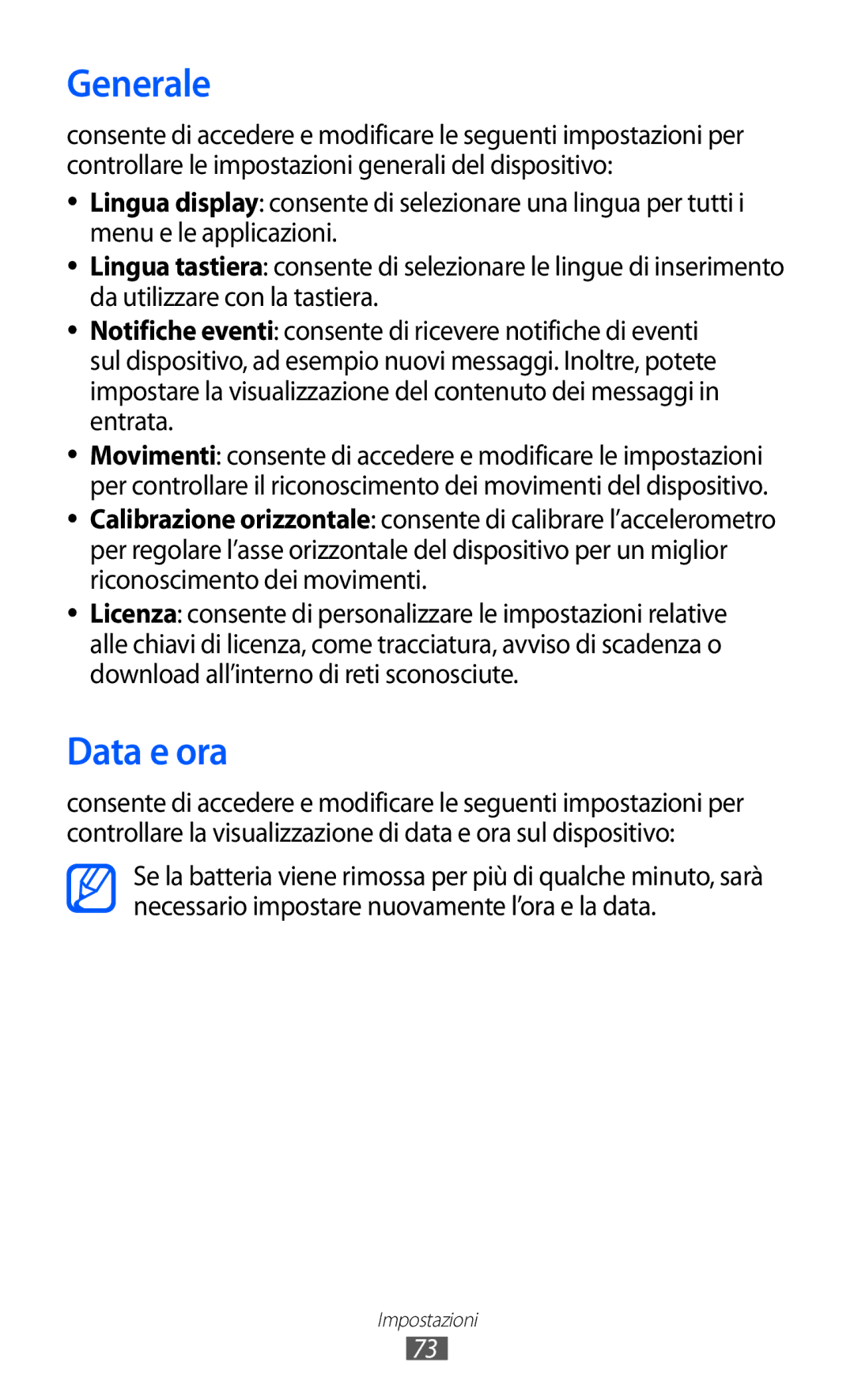 Samsung GT-C6712RWACIT, GT-C6712LKACIT manual Generale, Data e ora 