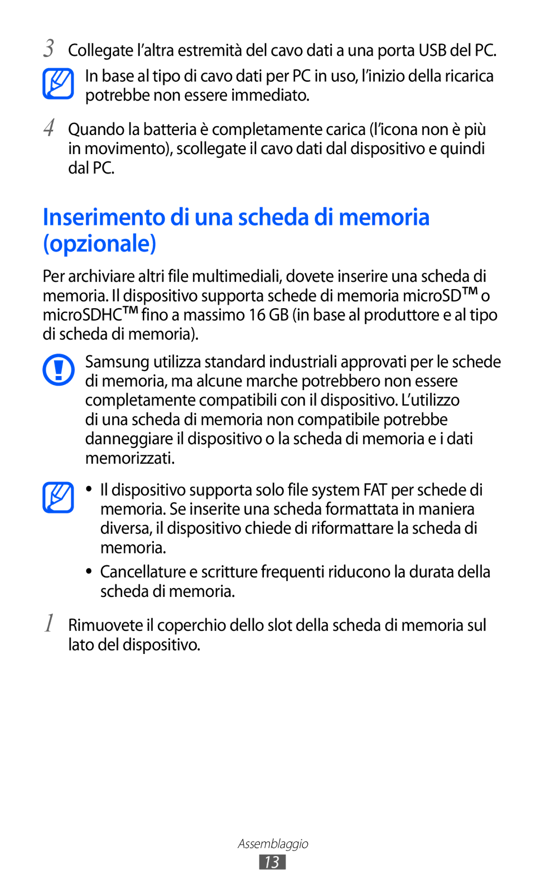 Samsung GT-C6712RWACIT, GT-C6712LKACIT manual Inserimento di una scheda di memoria opzionale 