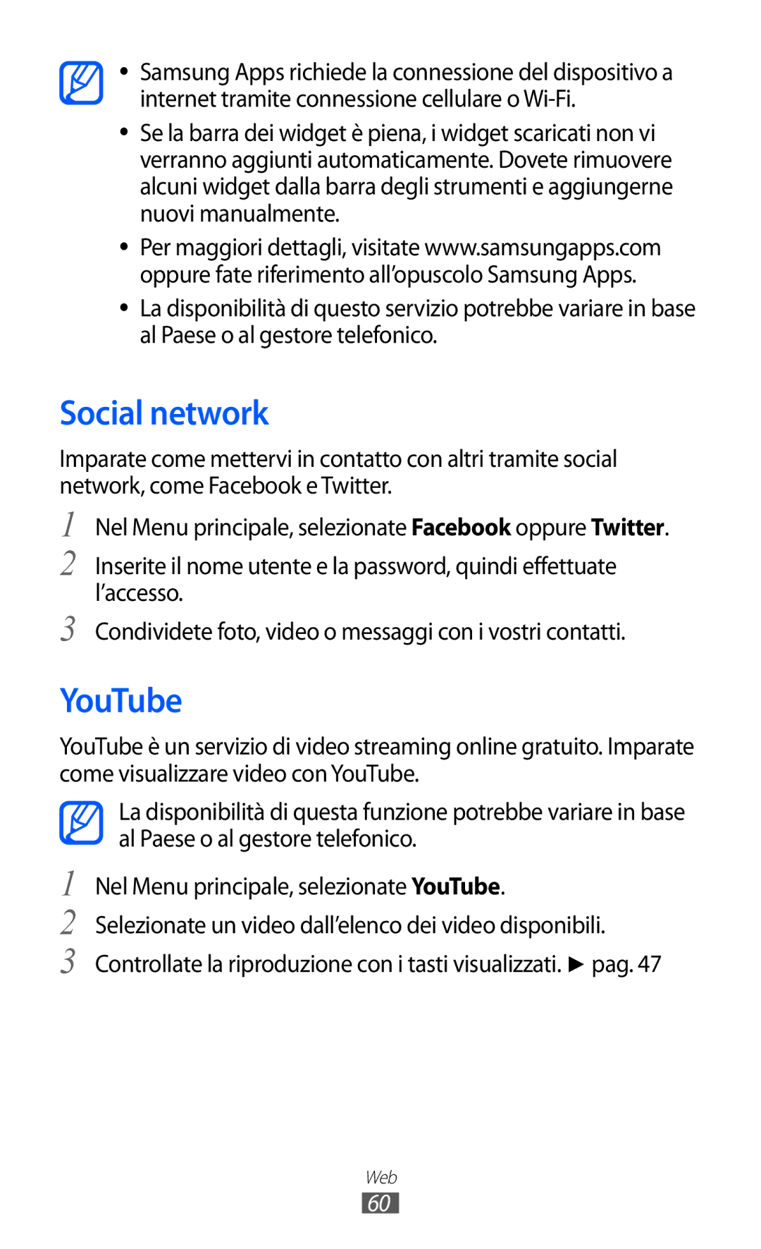 Samsung GT-C6712LKACIT, GT-C6712RWACIT manual Social network, YouTube 