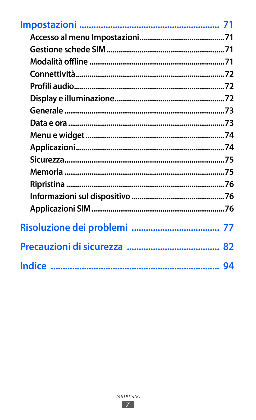 Samsung GT-C6712RWACIT, GT-C6712LKACIT manual Risoluzione dei problemi Precauzioni di sicurezza Indice 