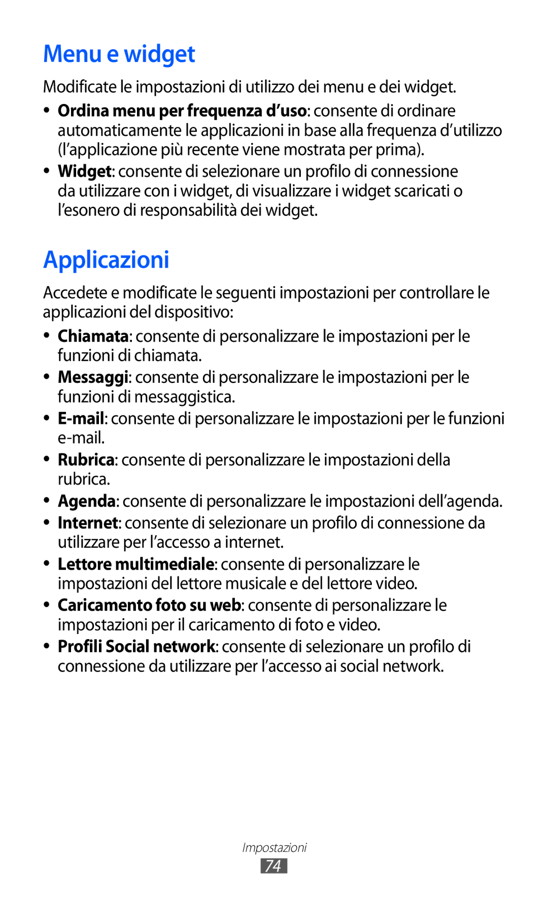 Samsung GT-C6712LKACIT, GT-C6712RWACIT manual Menu e widget, Applicazioni 