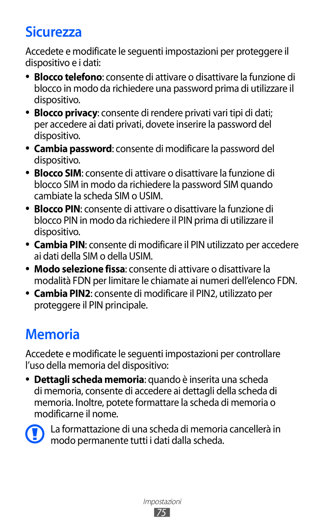 Samsung GT-C6712RWACIT, GT-C6712LKACIT manual Sicurezza, Memoria 