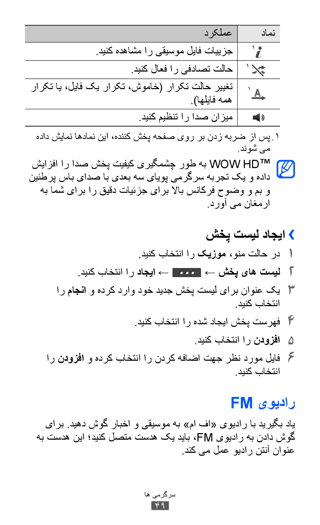 Samsung GT-C6712LKATMC, GT-C6712LKAKSA, GT-C6712RWATHR, GT-C6712LKAAFG, GT-C6712LKAEGY manual Fm یویدار, شخپ تسیل داجیا›› 