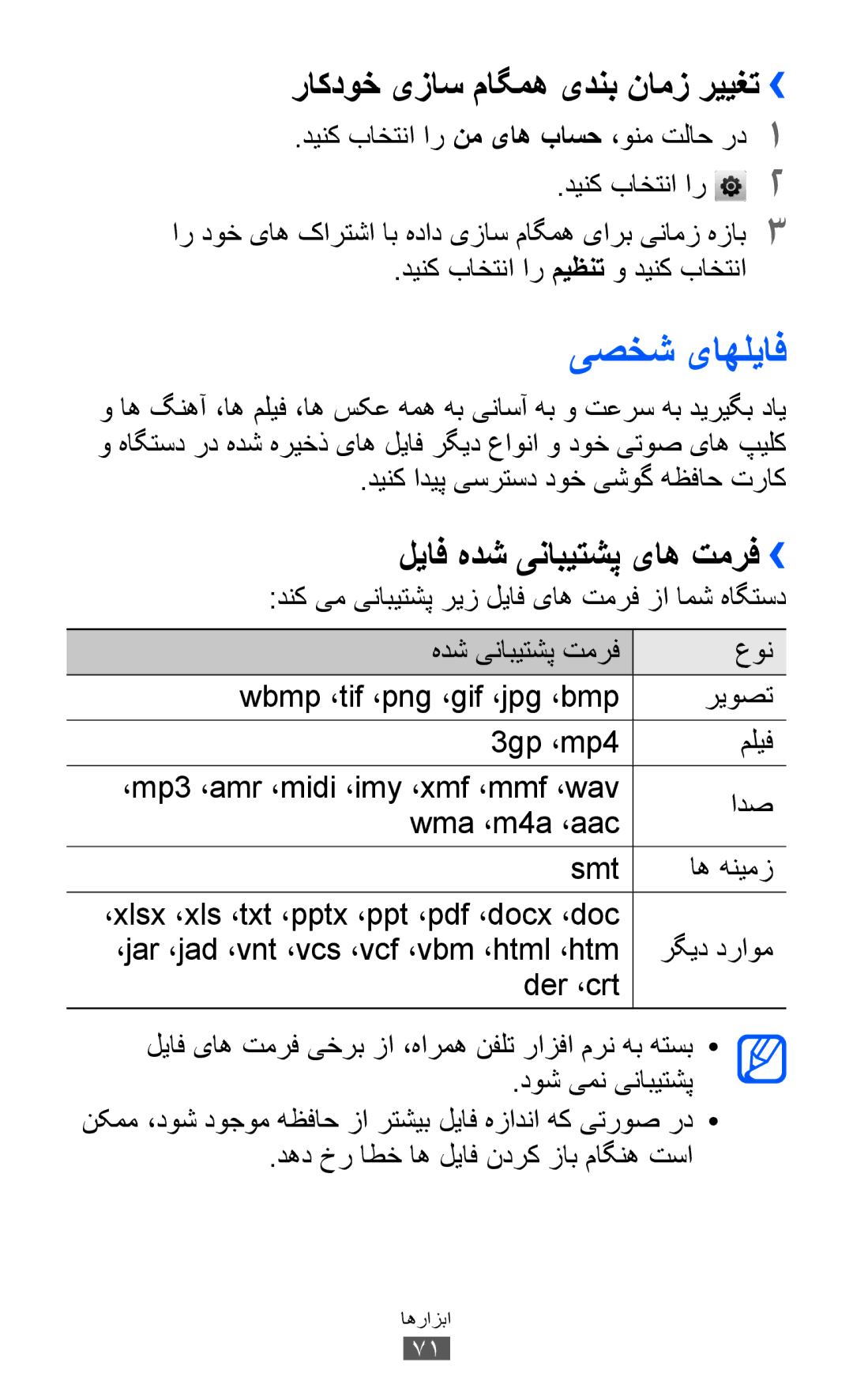 Samsung GT-C6712LKAPAK, GT-C6712LKAKSA یصخش یاهلياف, راکدوخ یزاس ماگمه یدنب نامز رییغت››, لیاف هدش ینابیتشپ یاه تمرف›› 