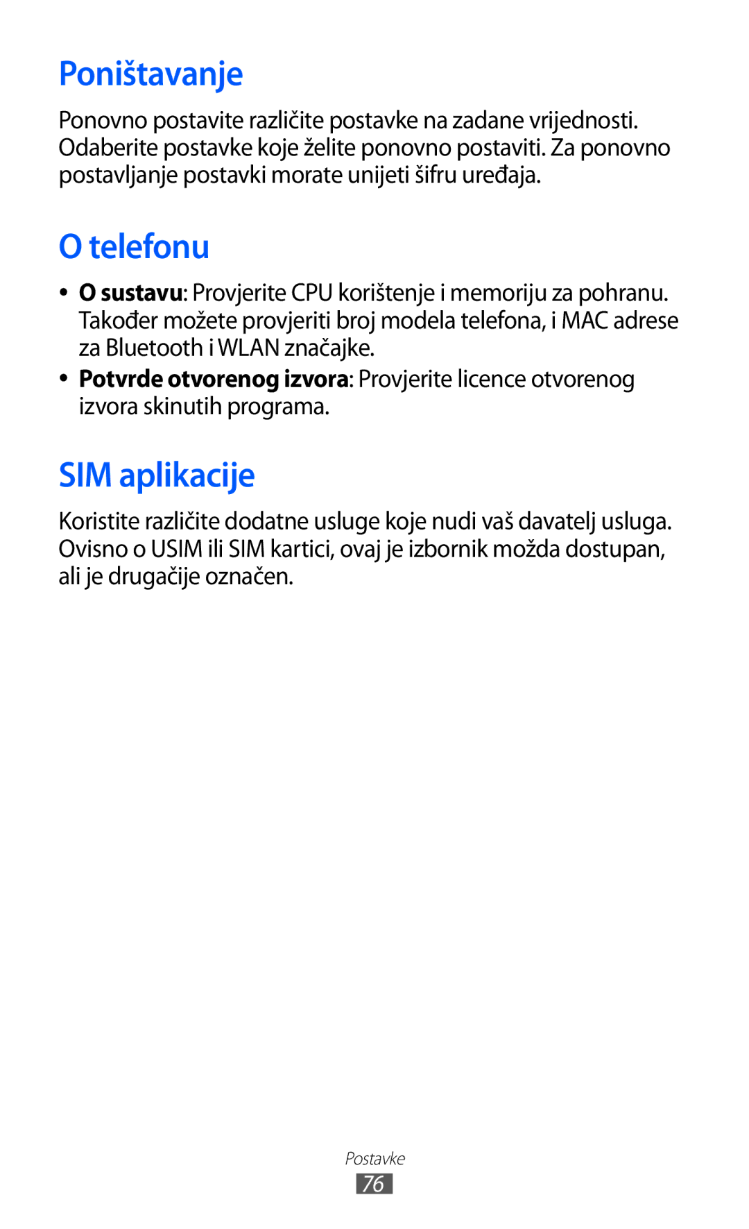 Samsung GT-C6712LKATRA manual Poništavanje, Telefonu, SIM aplikacije 