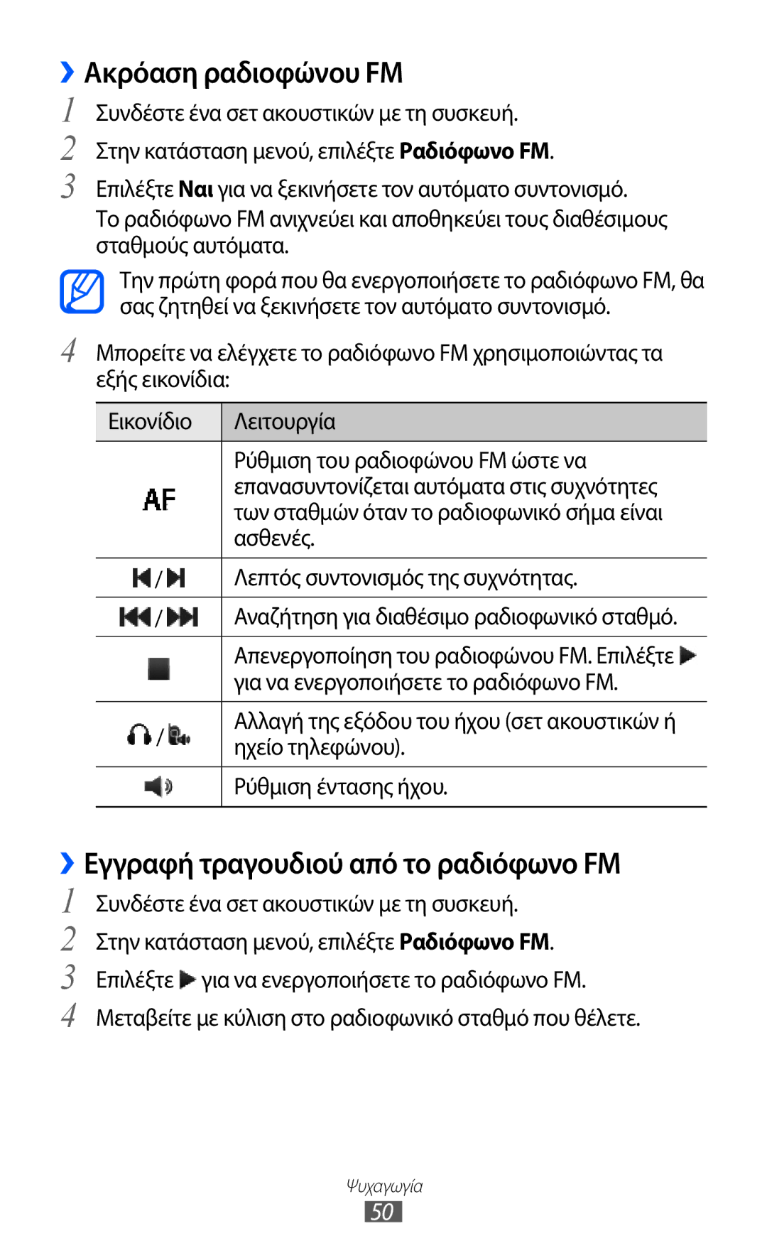 Samsung GT-C6712LKACYO, GT-C6712RWACYO ››Ακρόαση ραδιoφώνου FM, ››Εγγραφή τραγουδιού από το ραδιόφωνο FM, Ηχείο τηλεφώνου 