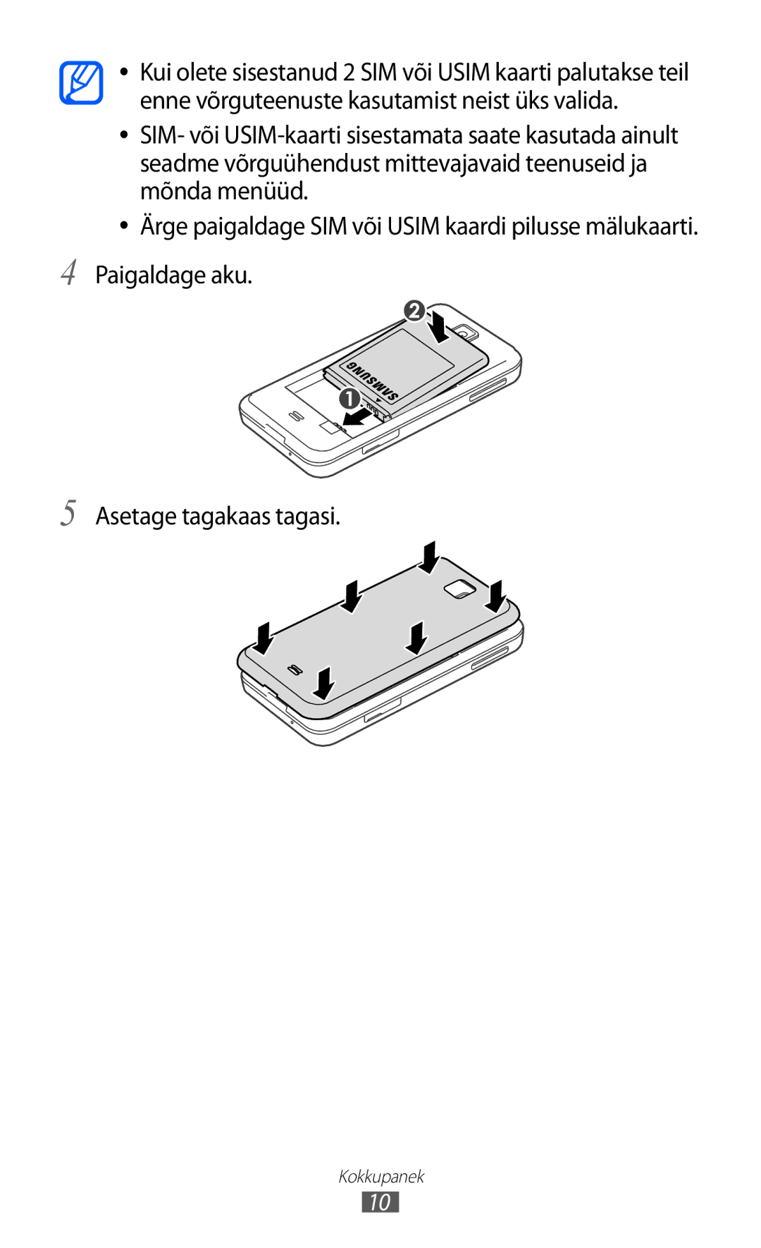 Samsung GT-C6712RWASEB, GT-C6712LKASEB manual Kokkupanek 