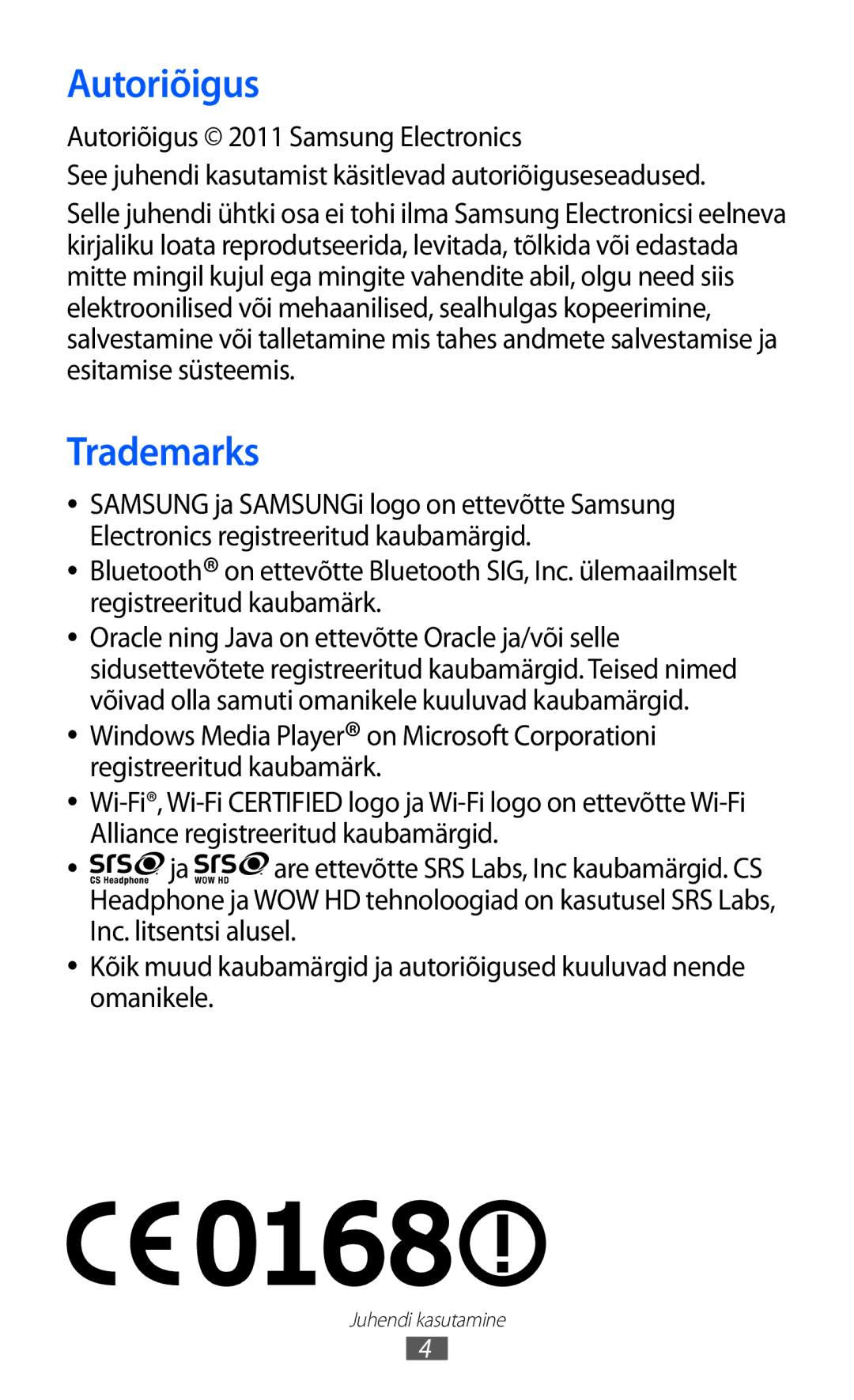 Samsung GT-C6712RWASEB, GT-C6712LKASEB manual Autoriõigus, Trademarks 