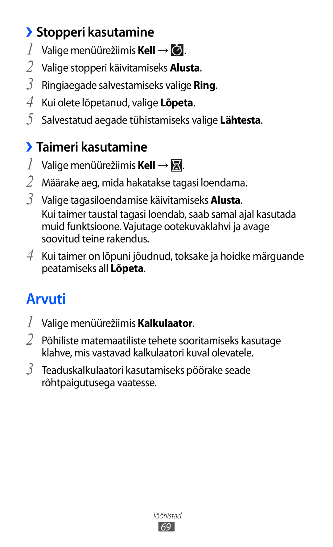 Samsung GT-C6712LKASEB, GT-C6712RWASEB manual Arvuti, ››Stopperi kasutamine, ››Taimeri kasutamine 