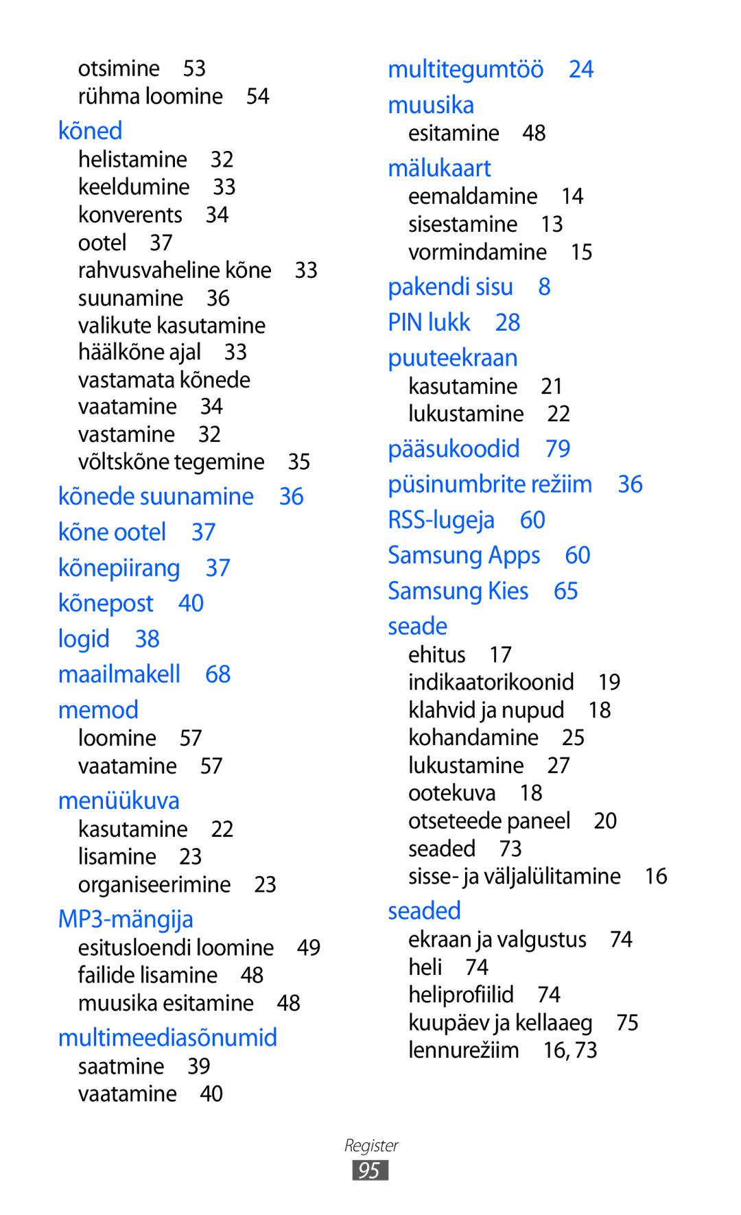 Samsung GT-C6712LKASEB, GT-C6712RWASEB manual Menüükuva 