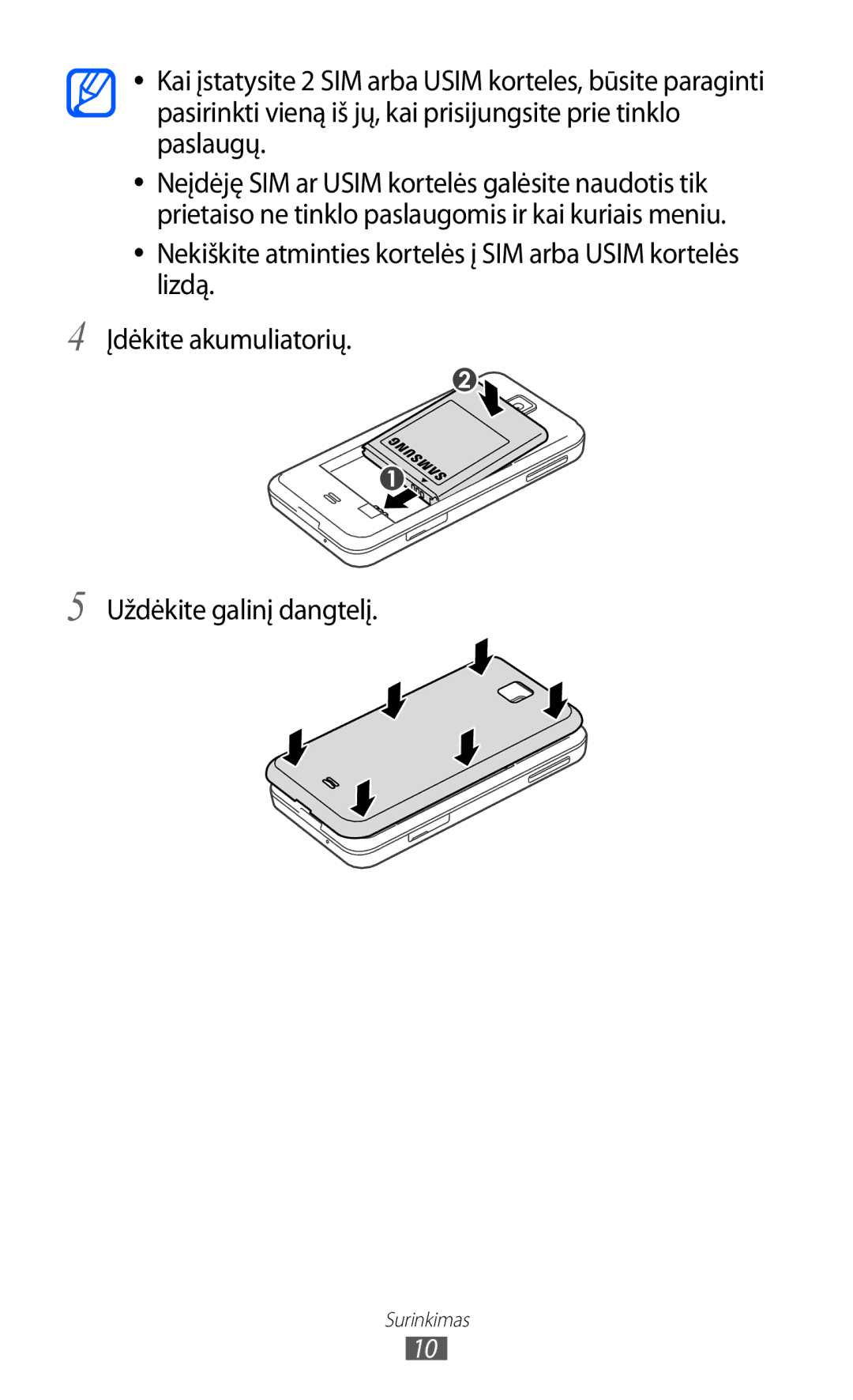 Samsung GT-C6712RWASEB, GT-C6712LKASEB manual Surinkimas 