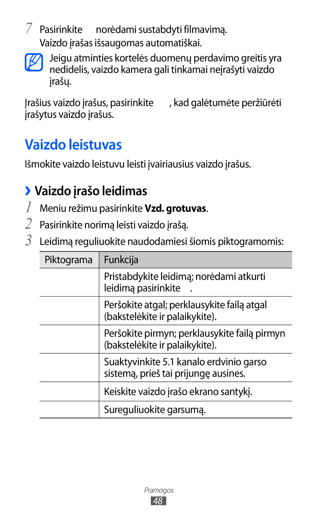 Samsung GT-C6712RWASEB, GT-C6712LKASEB manual Vaizdo leistuvas, ››Vaizdo įrašo leidimas 