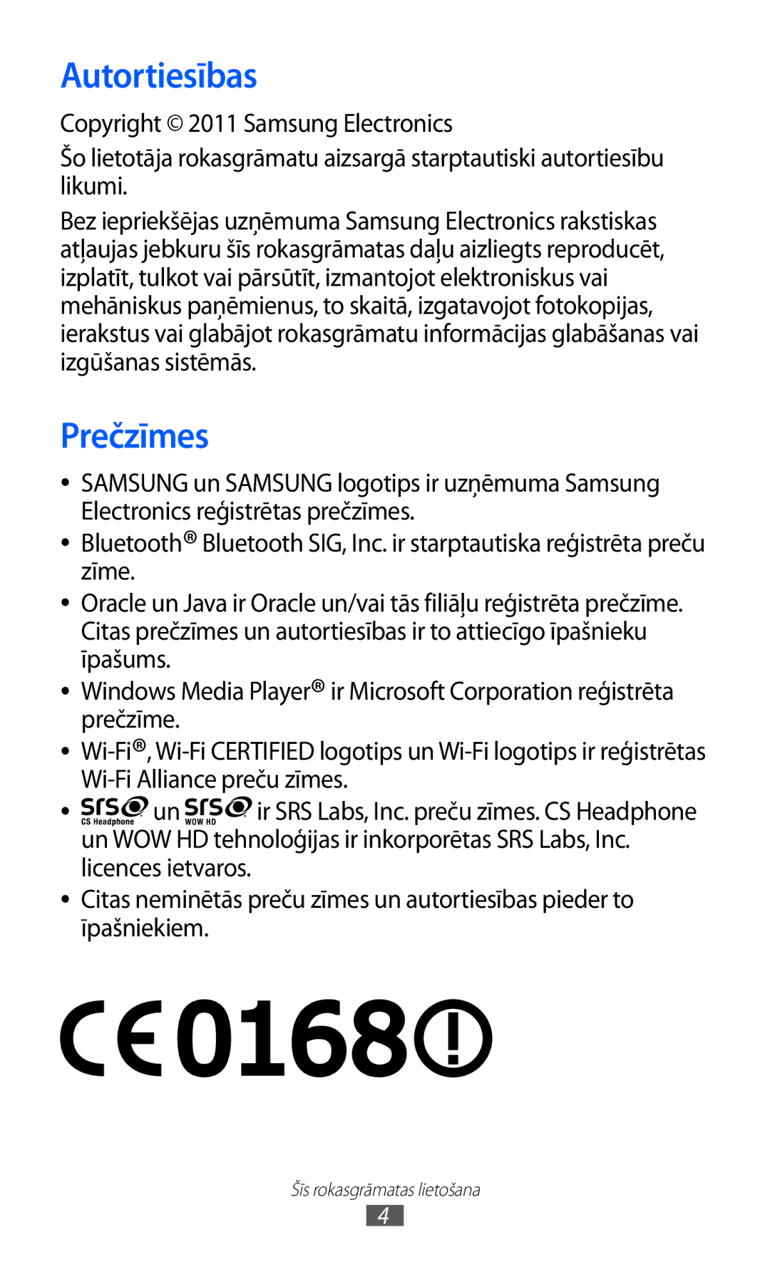 Samsung GT-C6712RWASEB, GT-C6712LKASEB manual Autortiesības, Prečzīmes 