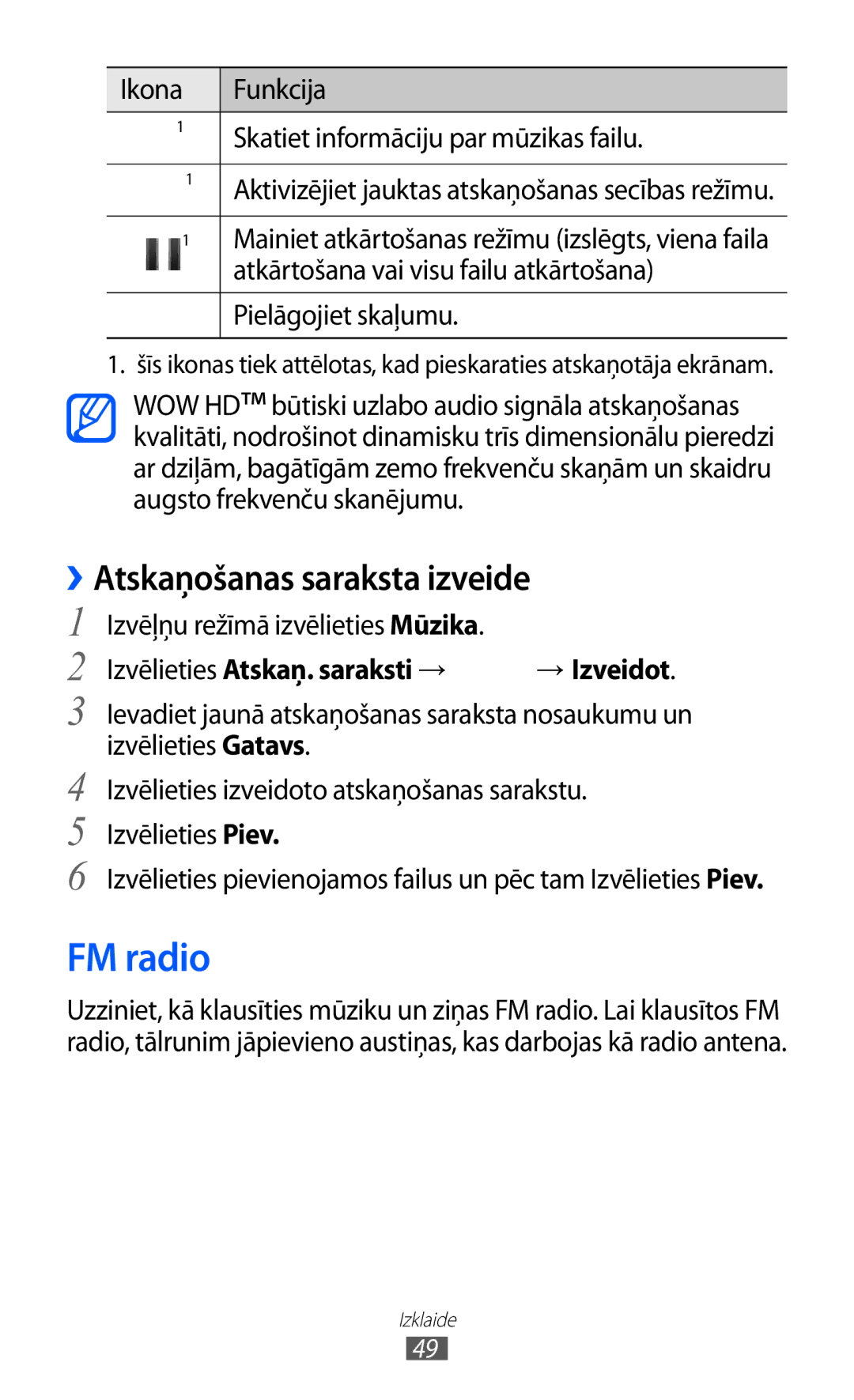 Samsung GT-C6712LKASEB, GT-C6712RWASEB FM radio, ››Atskaņošanas saraksta izveide, Skatiet informāciju par mūzikas failu 