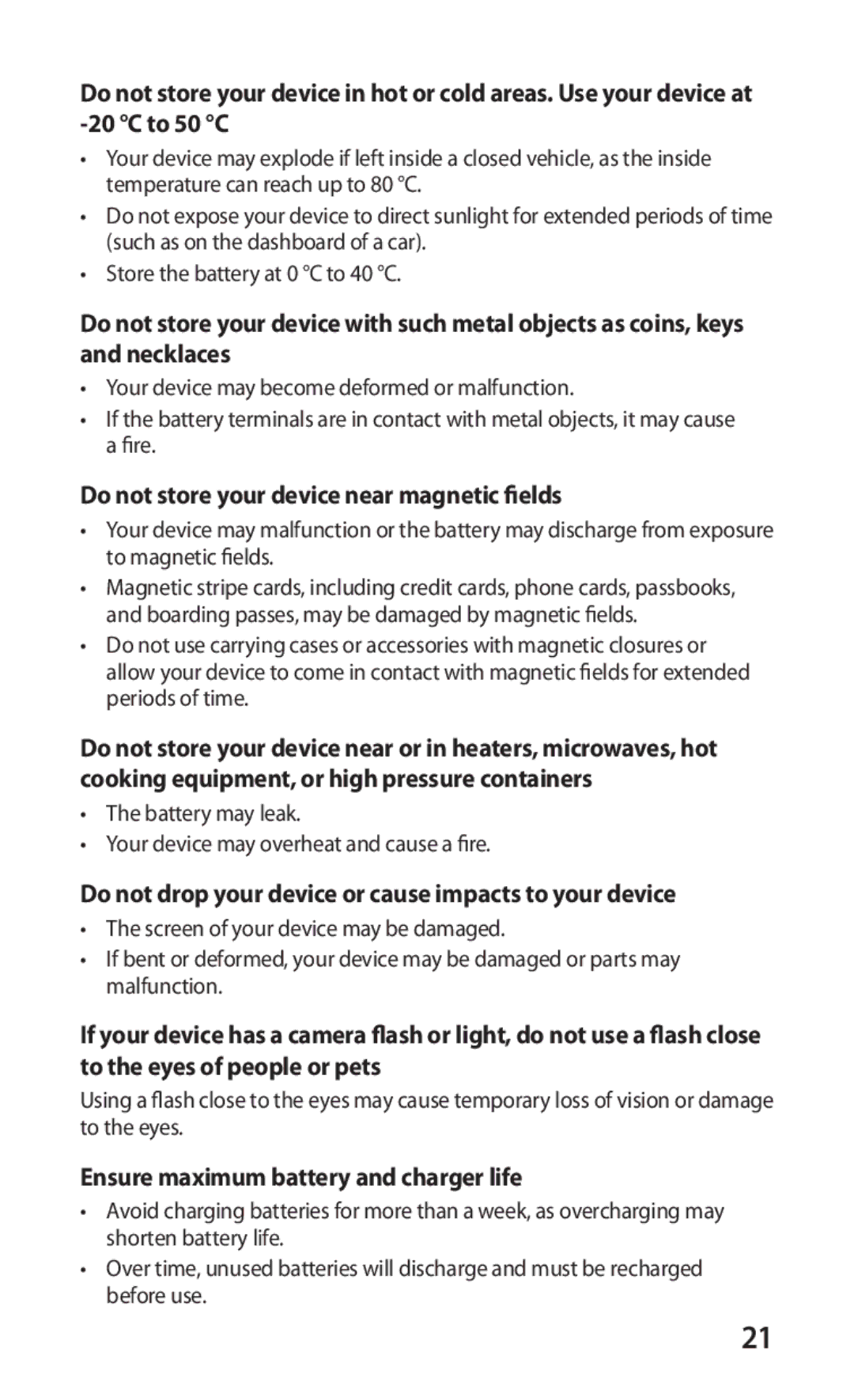 Samsung GT-C6712LKAXEZ manual Do not store your device near magnetic fields, Ensure maximum battery and charger life 