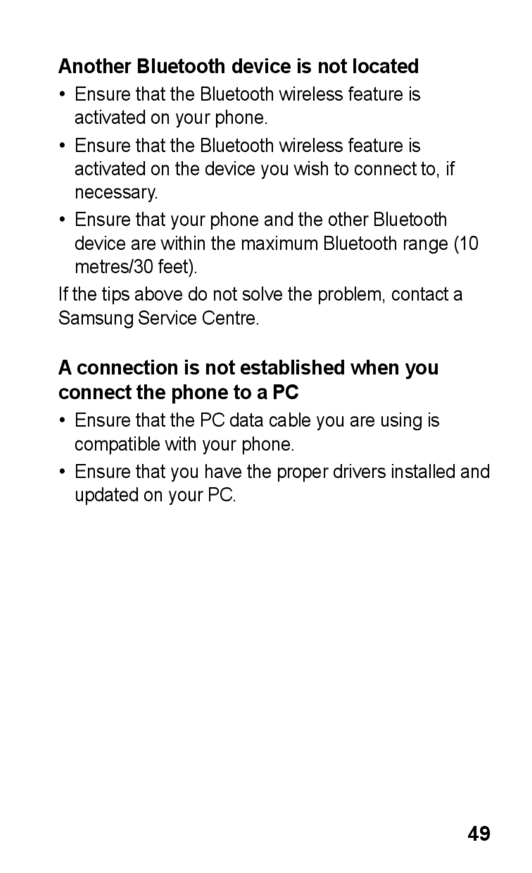 Samsung GT-E2121B user manual Another Bluetooth device is not located 