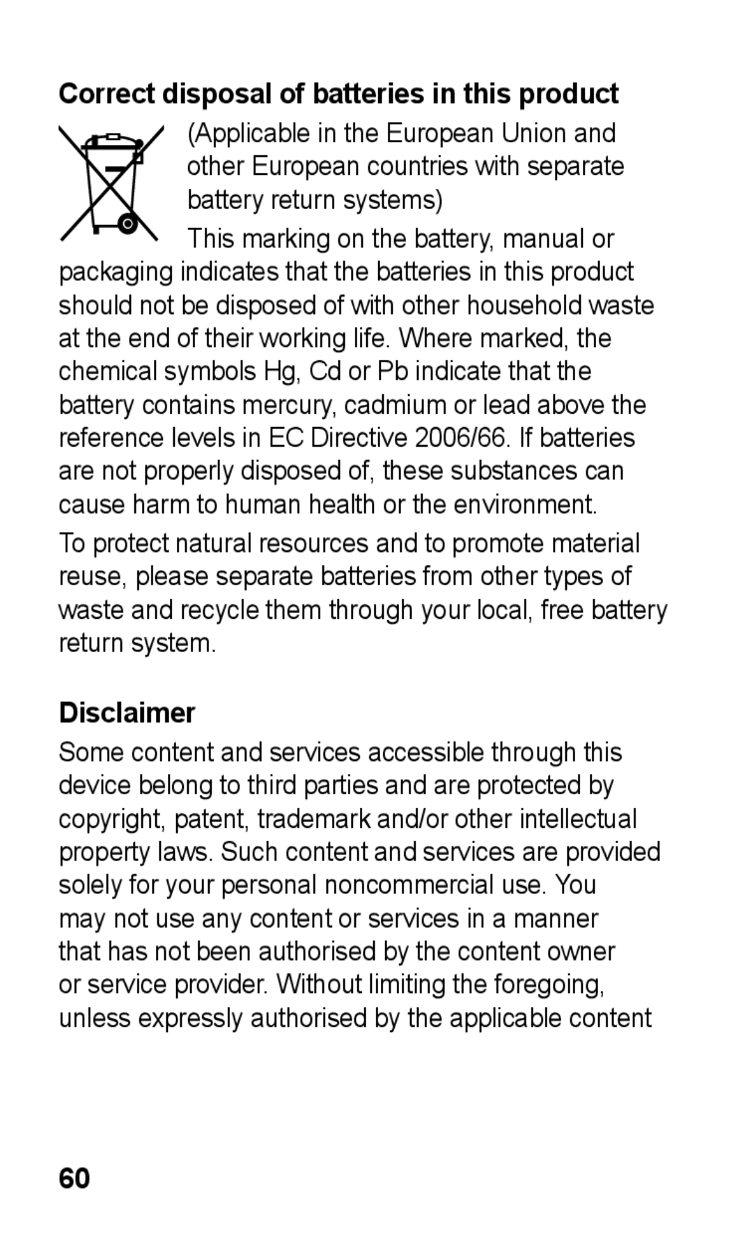 Samsung GT-E2121B user manual Correct disposal of batteries in this product, Disclaimer 