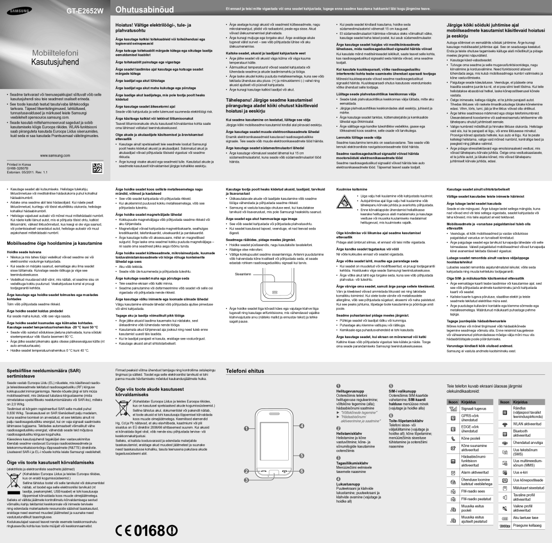 Samsung GT-E2652DKWSEB manual Telefoni ehitus 