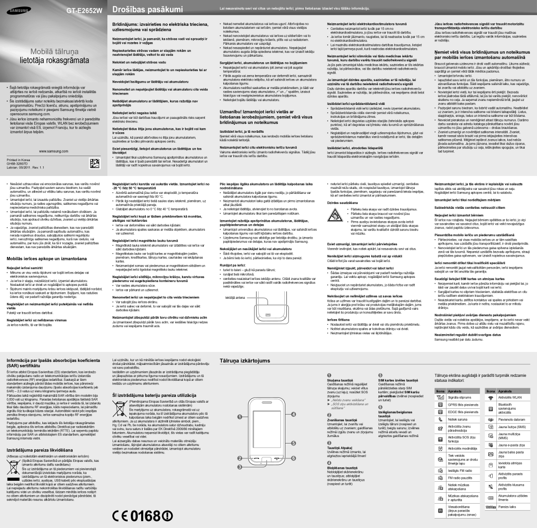 Samsung GT-E2652DKWSEB manual Tālruņa izkārtojums 