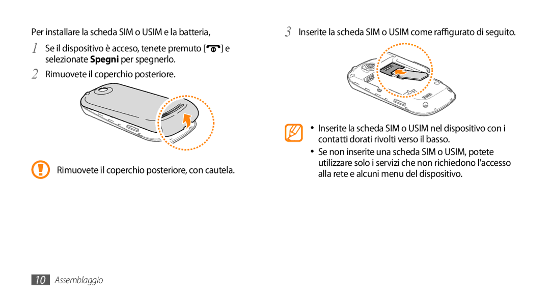 Samsung GT-I5500YKAOMN, GT-I5500CWATIM, GT-I5500YKAWIN, GT-I5500YKAVOM, GT-I5500YKATPH, GT-I5500YKAHUI manual Assemblaggio 