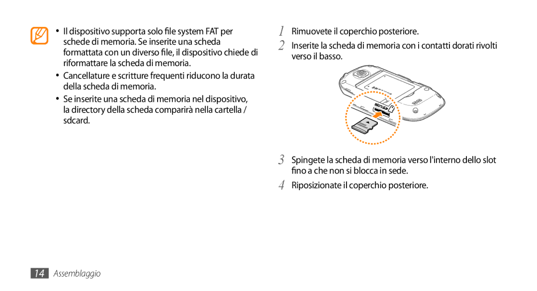 Samsung GT-I5500CWATIM, GT-I5500YKAWIN, GT-I5500YKAVOM, GT-I5500YKATPH Rimuovete il coperchio posteriore, Verso il basso 