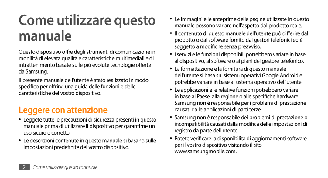 Samsung GT-I5500YKAVOM, GT-I5500CWATIM, GT-I5500YKAWIN Come utilizzare questo manuale, Leggere con attenzione 