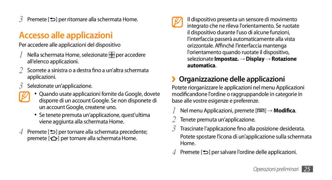 Samsung GT-I5500CWBTIM, GT-I5500CWATIM manual Accesso alle applicazioni, ››Organizzazione delle applicazioni, Automatica 