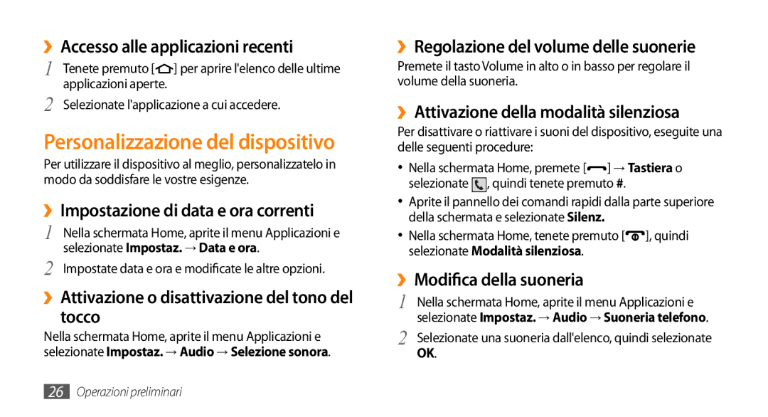 Samsung GT-I5500CWAWIN, GT-I5500CWATIM, GT-I5500YKAWIN, GT-I5500YKAVOM, GT-I5500YKATPH manual Personalizzazione del dispositivo 