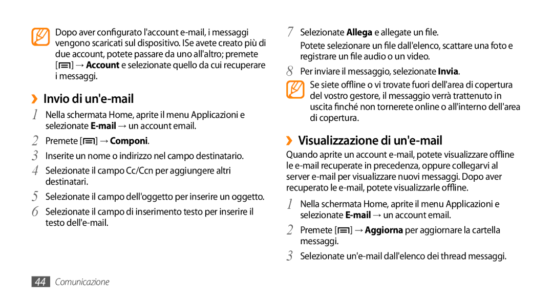 Samsung GT-I5500YKAVOM ››Visualizzazione di une-mail, Premete → Componi, Selezionate E-mail→ un account email, Messaggi 
