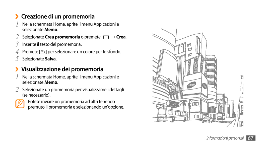 Samsung GT-I5500CWBTIM, GT-I5500CWATIM, GT-I5500YKAWIN manual ››Creazione di un promemoria, ››Visualizzazione dei promemoria 