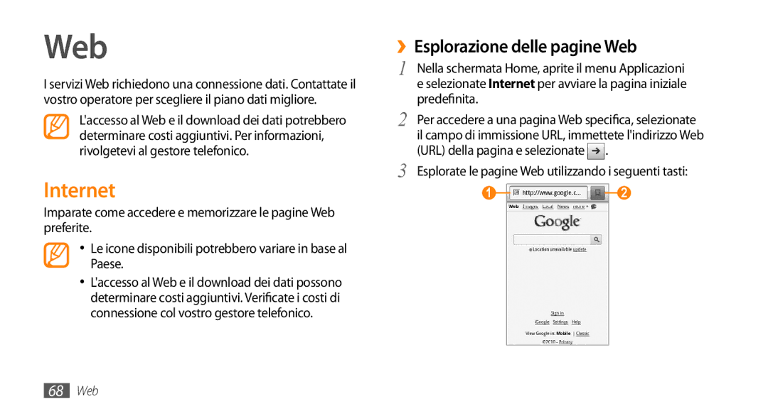Samsung GT-I5500CWAWIN, GT-I5500CWATIM, GT-I5500YKAWIN manual Internet, ››Esplorazione delle pagine Web, Predefinita 