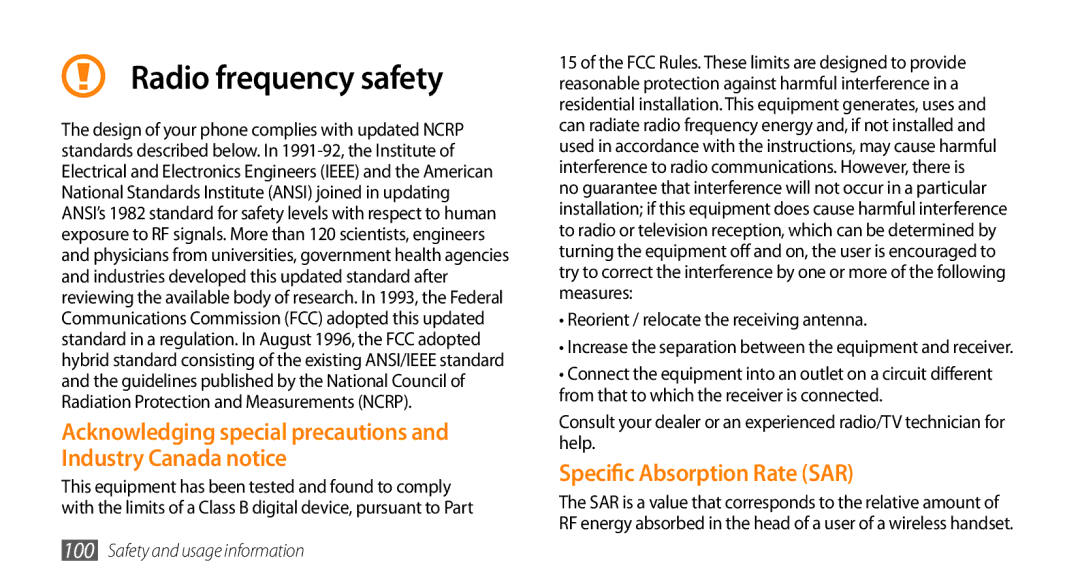 Samsung GT-I5500M manual Radio frequency safety, Specific Absorption Rate SAR 