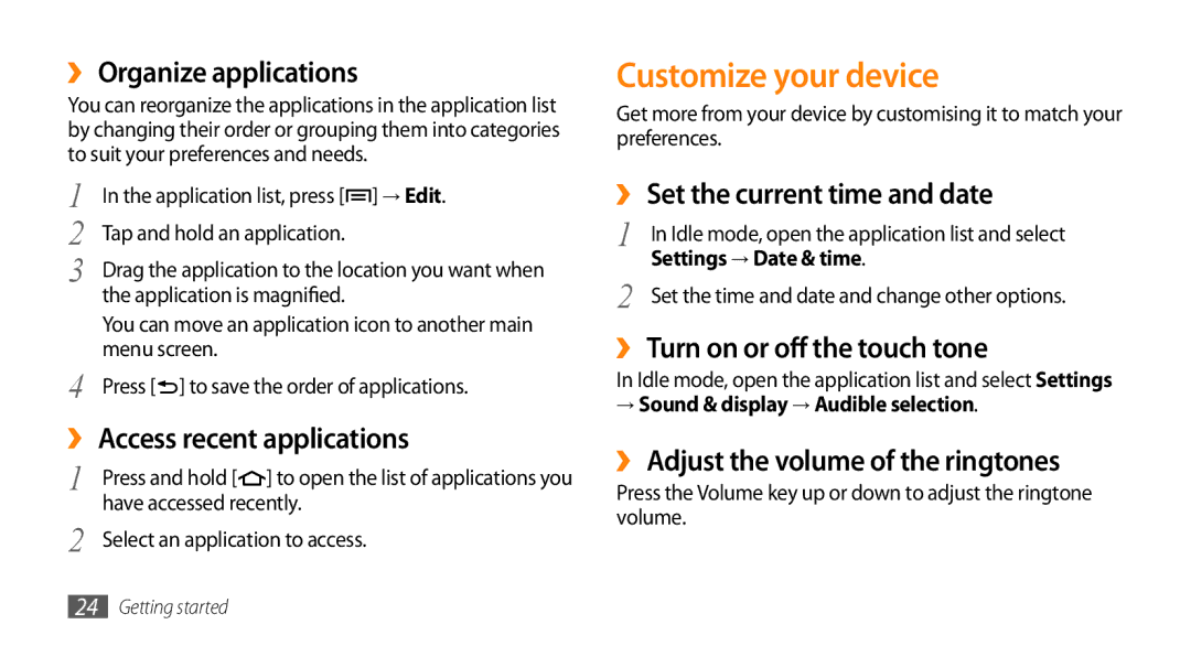 Samsung GT-I5500M manual Customize your device 