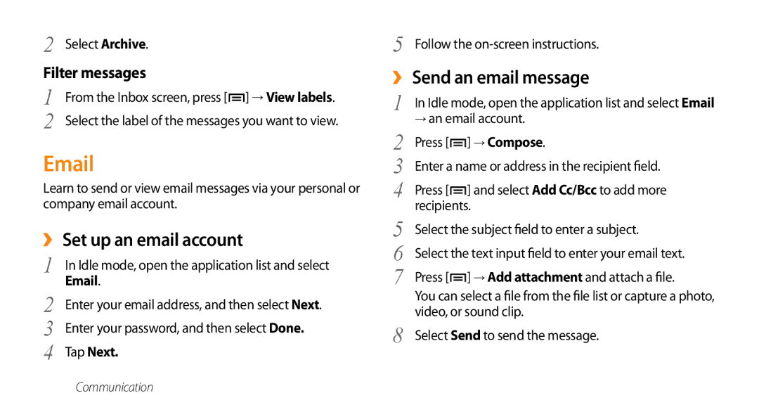 Samsung GT-I5500M manual ››Set up an email account, Tap Next, → Compose 