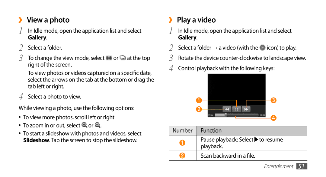 Samsung GT-I5500M manual ››View a photo, ››Play a video, Gallery 