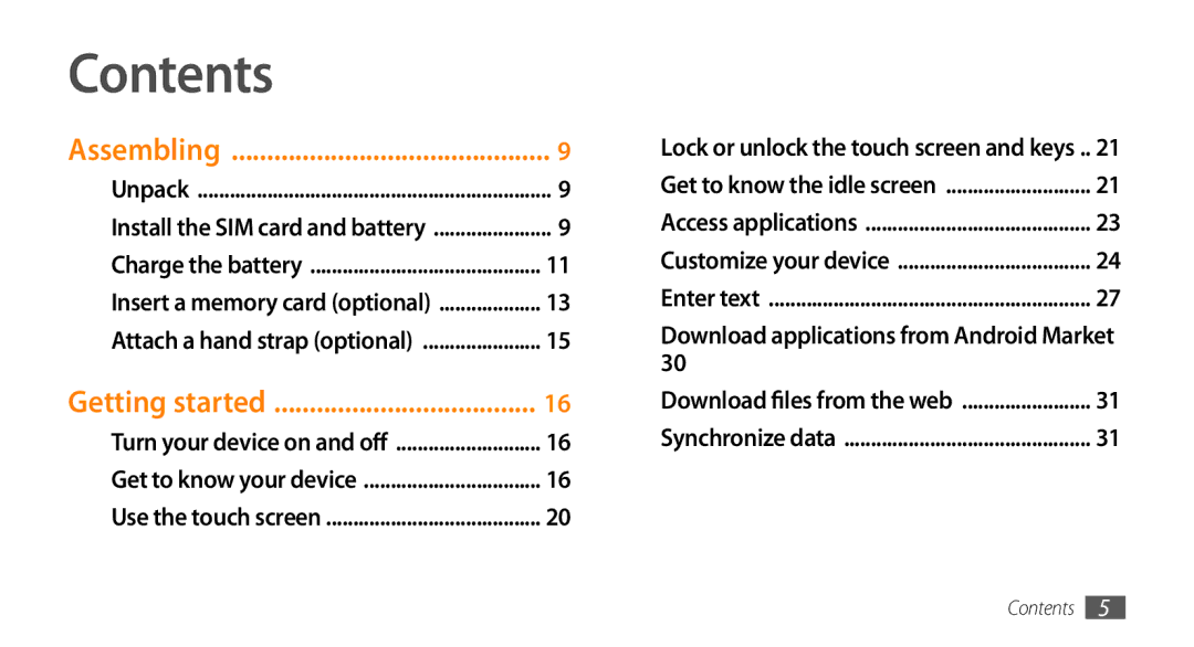 Samsung GT-I5500M manual Contents 