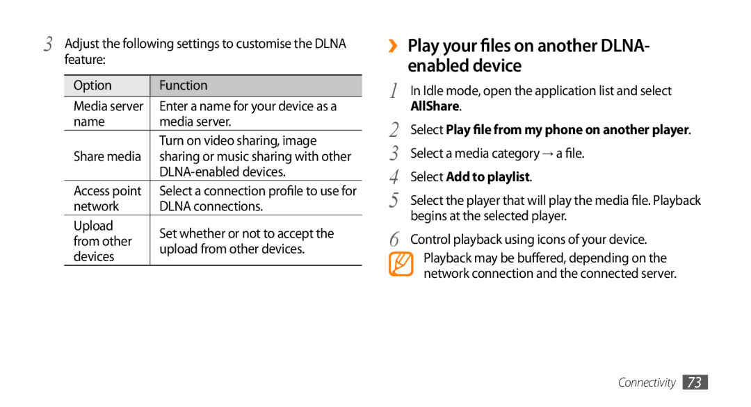 Samsung GT-I5500M manual ››Play your files on another DLNA- enabled device, Select Add to playlist 