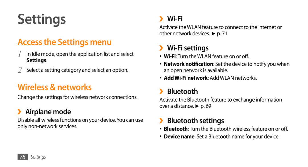 Samsung GT-I5500M manual Access the Settings menu, Wireless & networks 