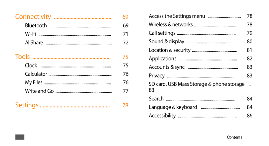 Samsung GT-I5500M manual Connectivity, Tools, Settings 