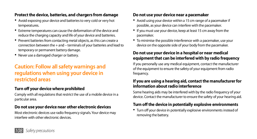 Samsung GT-I5500YKACOS, GT-I5500CWADBT, GT-I5500CWACOS, GT-I5500YKADBT, GT-I5500CWAXEF Turn off your device where prohibited 