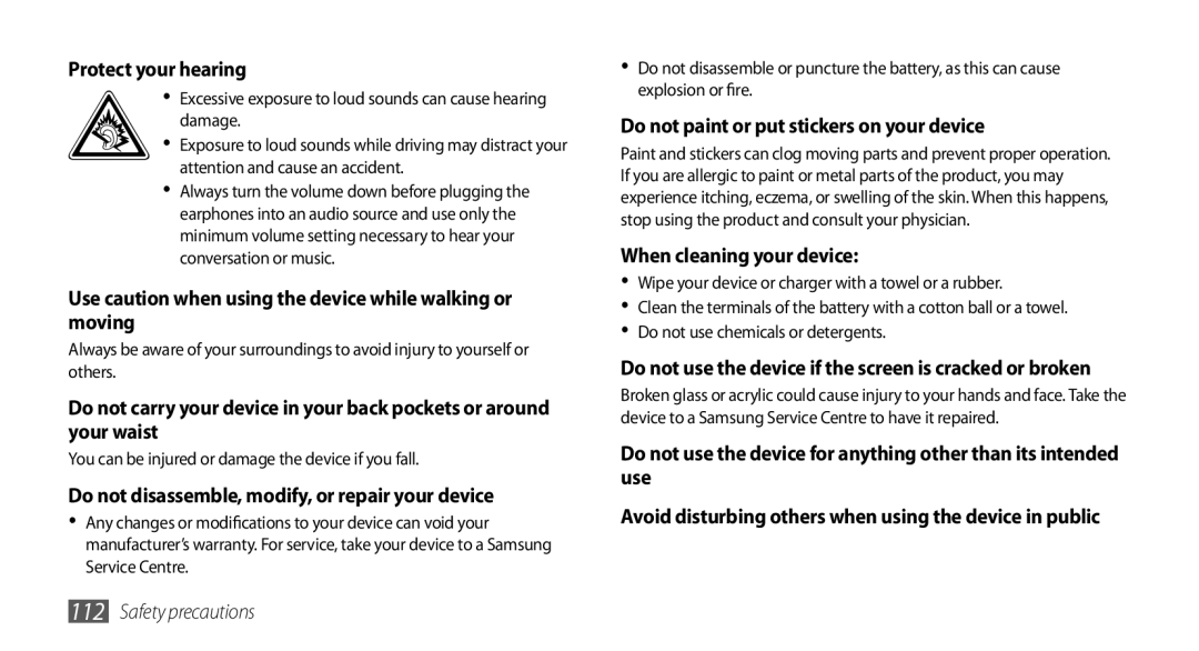 Samsung GT-I5500CWAXEF, GT-I5500YKACOS, GT-I5500CWADBT manual Use caution when using the device while walking or moving 