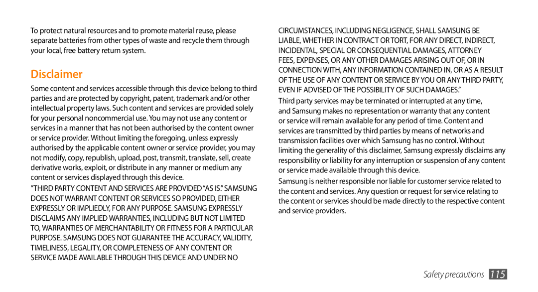 Samsung GT-I5500YKABOG, GT-I5500YKACOS, GT-I5500CWADBT, GT-I5500CWACOS, GT-I5500YKADBT, GT-I5500CWAXEF manual Disclaimer 