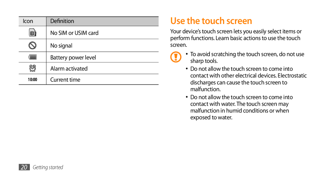 Samsung GT-I5500CWAWIN, GT-I5500YKACOS, GT-I5500CWADBT, GT-I5500CWACOS, GT-I5500YKADBT Use the touch screen, Current time 