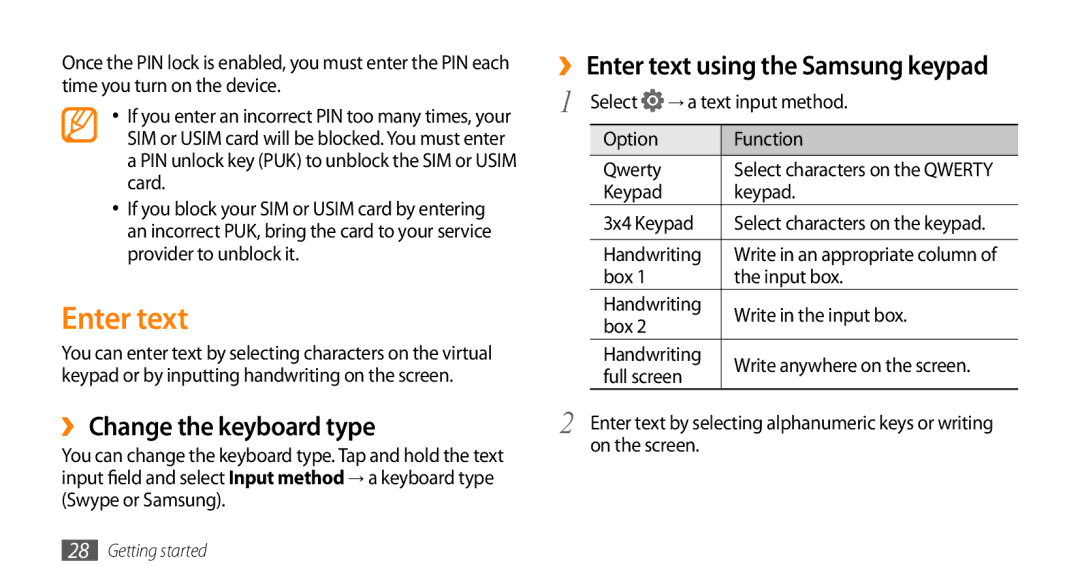 Samsung GT-I5500YKAAFR, GT-I5500YKACOS manual ›› Change the keyboard type, ›› Enter text using the Samsung keypad 