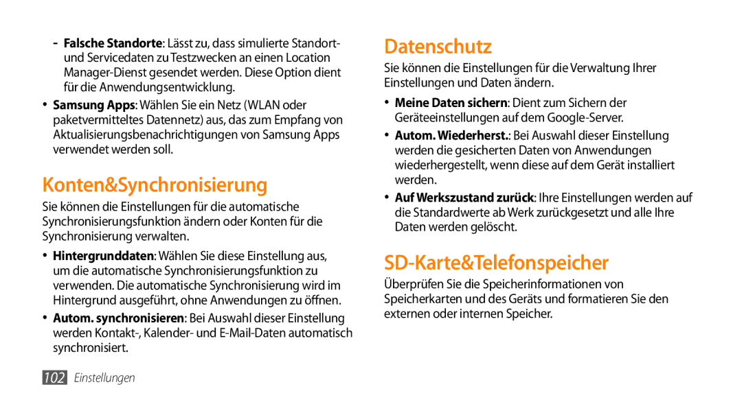 Samsung GT-I5500CWACOS, GT-I5500YKACOS, GT-I5500CWADBT manual Konten&Synchronisierung, Datenschutz, SD-Karte&Telefonspeicher 