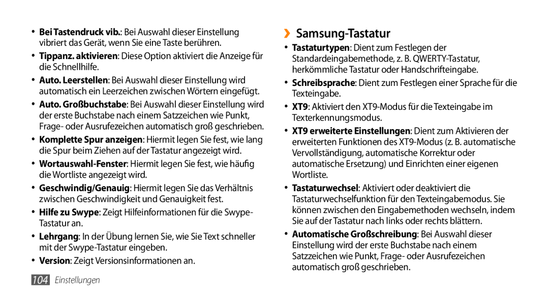 Samsung GT-I5500YKACOS, GT-I5500CWADBT, GT-I5500CWACOS manual ››Samsung-Tastatur, Version Zeigt Versionsinformationen an 